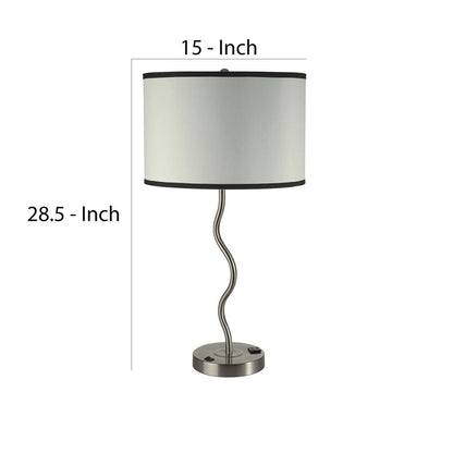 29 Inch Round Drum Shade Table Lamp, Curved Tubular Frame, Silver - View 6