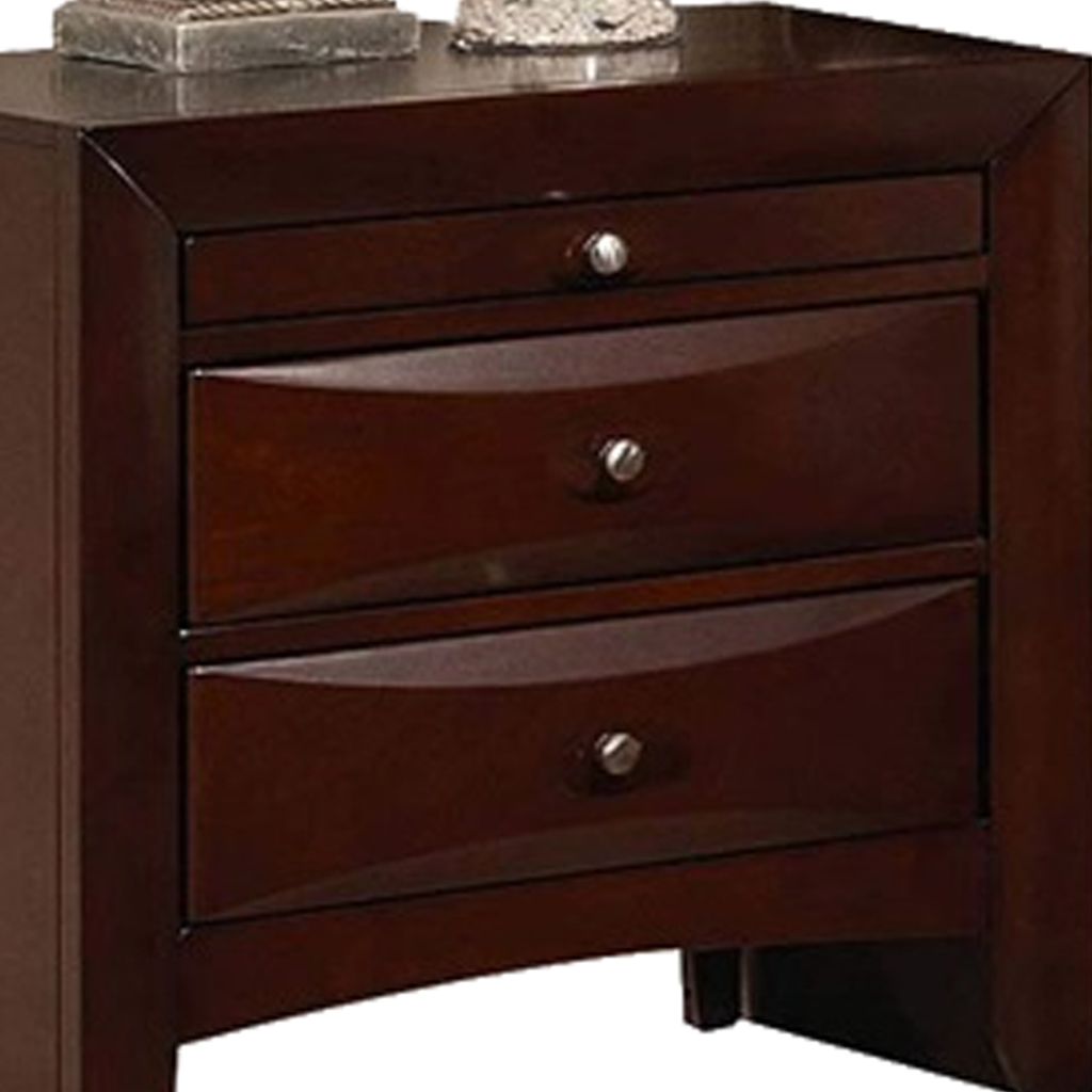 Contemporary Style Wooden Nightstand with Three Drawers and Metal Knobs, Brown - View 4