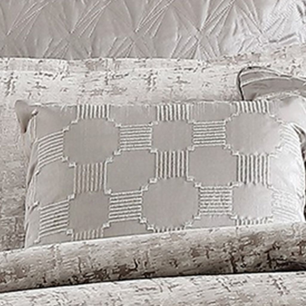 9 Piece Queen Polyester Comforter Set with Jacquard Print, Gray - View 4