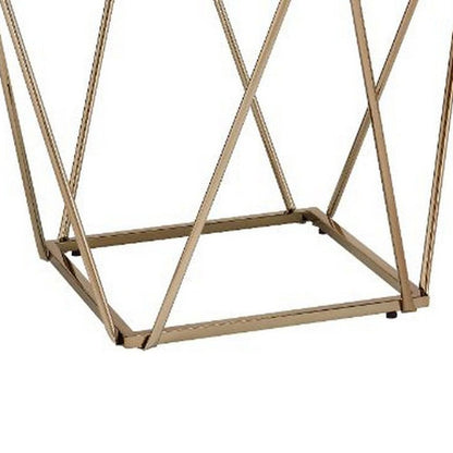 End Table with Mirror Top and Open Geometric Base, Champagne Gold - View 5
