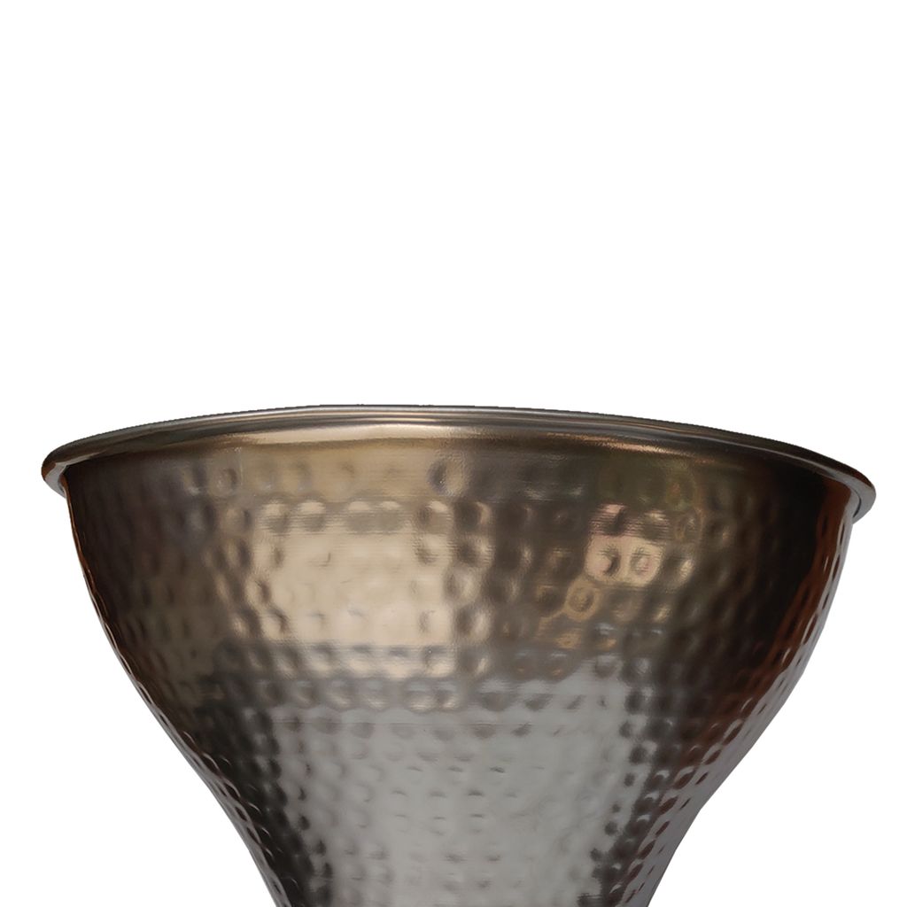 Industrial Style Hammered Texture Iron Stool with Hourglass Shaped Body, Silver - View 2