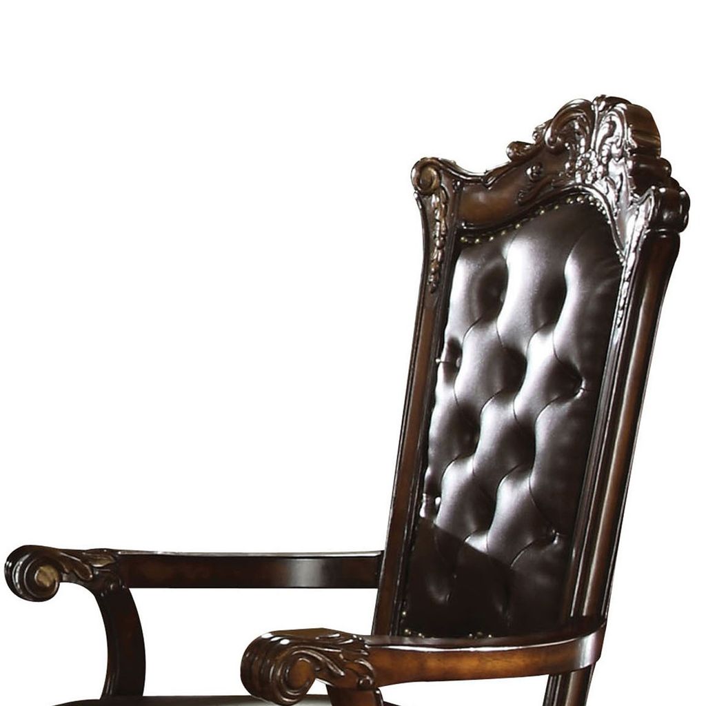 Leather Upholstered Button Tufted Wooden Side Chair, Set of Two,Brown - View 4