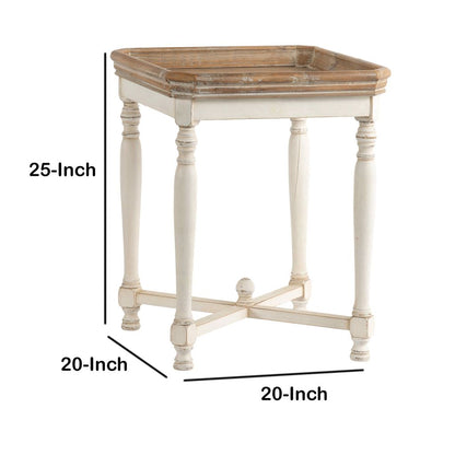 Square Shaped Wooden Side Table With Cross Base, Brown & Gray - View 5