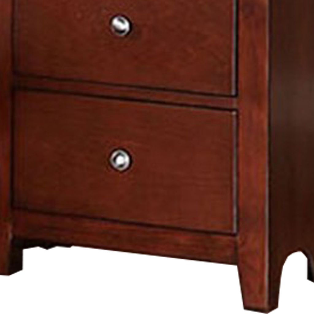 25 Inches 2 Drawer Wooden Nightstand with Metal Pulls, Brown - View 3