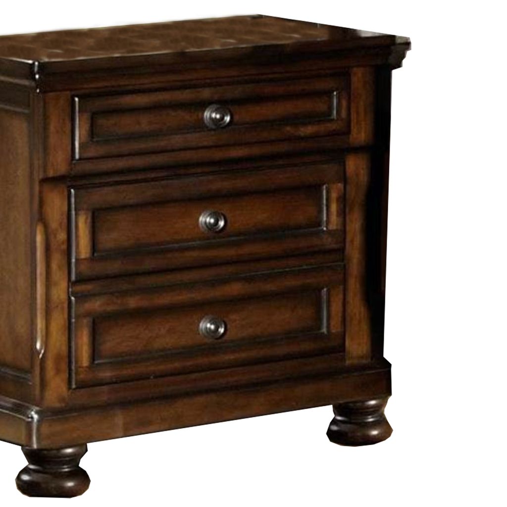 Classic Wooden Night Stand with 2 Drawers Brown - View 3