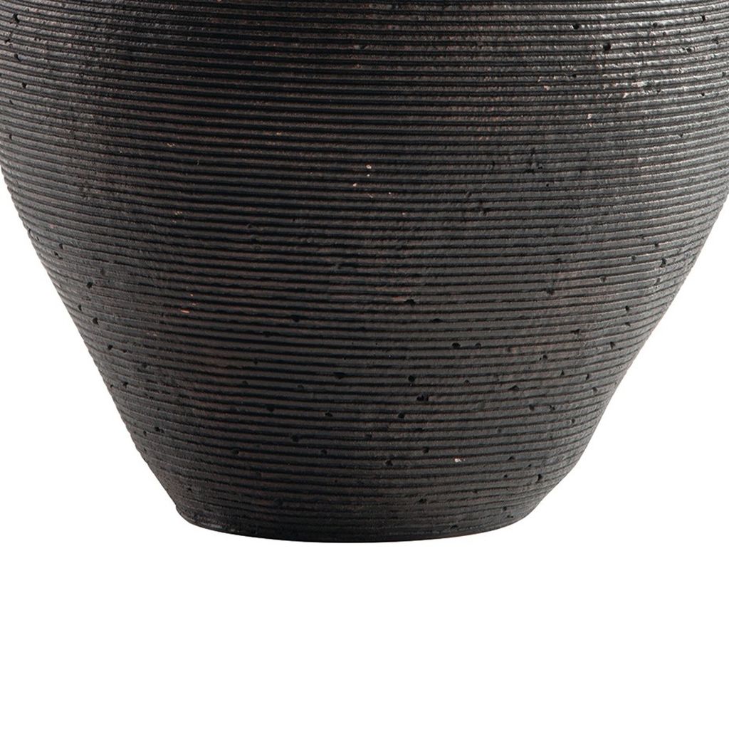 Dale 12 Inch Round Polyresin Vase, Wavy Ribbed Spiral Texture Antique Brown - View 4