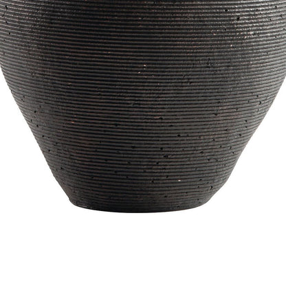 Dale 12 Inch Round Polyresin Vase, Wavy Ribbed Spiral Texture Antique Brown - View 4