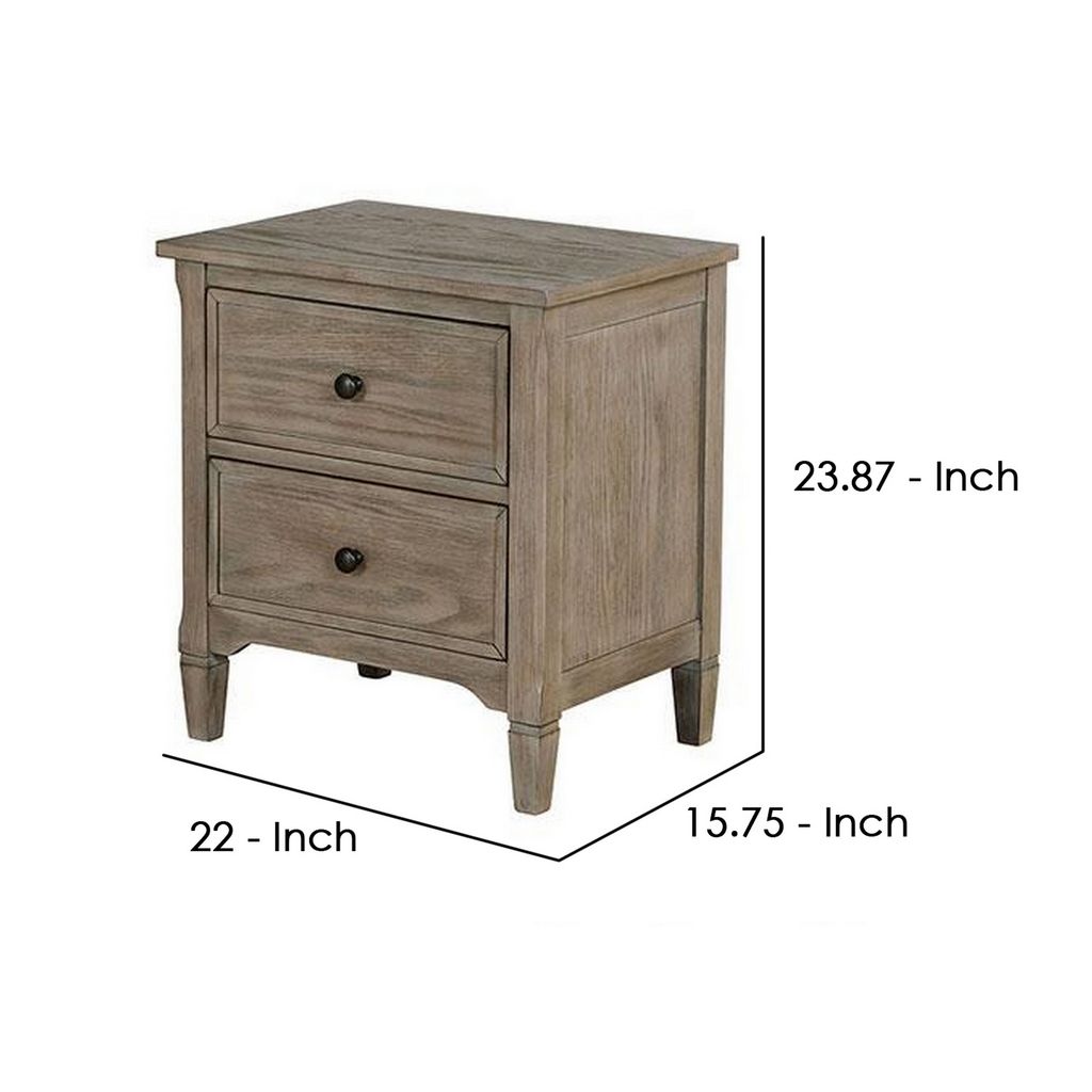 2 Drawer Wooden Nightstand with Round Knobs, Gray - View 6