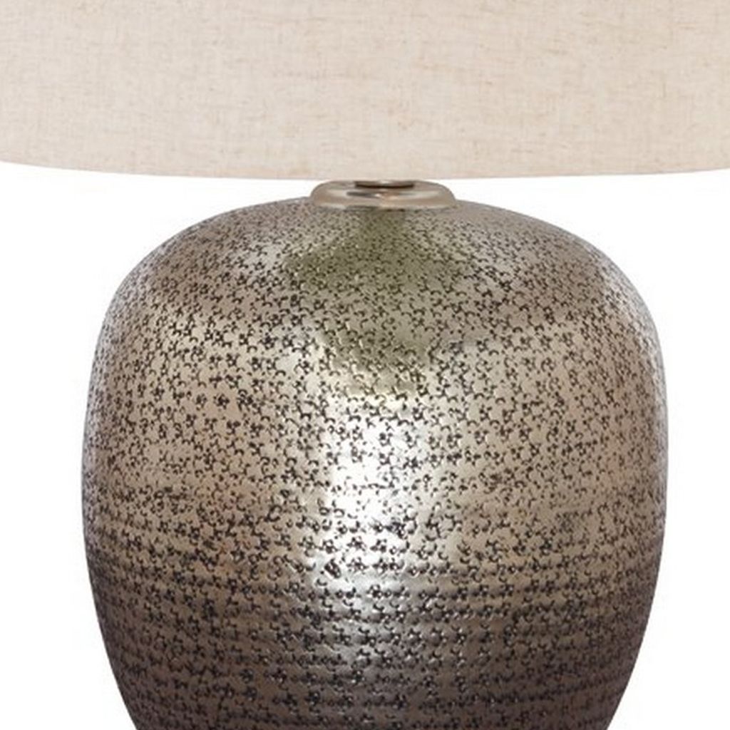 Bellied metal Body Table Lamp with Splotched Details, Brass and Cream - View 3