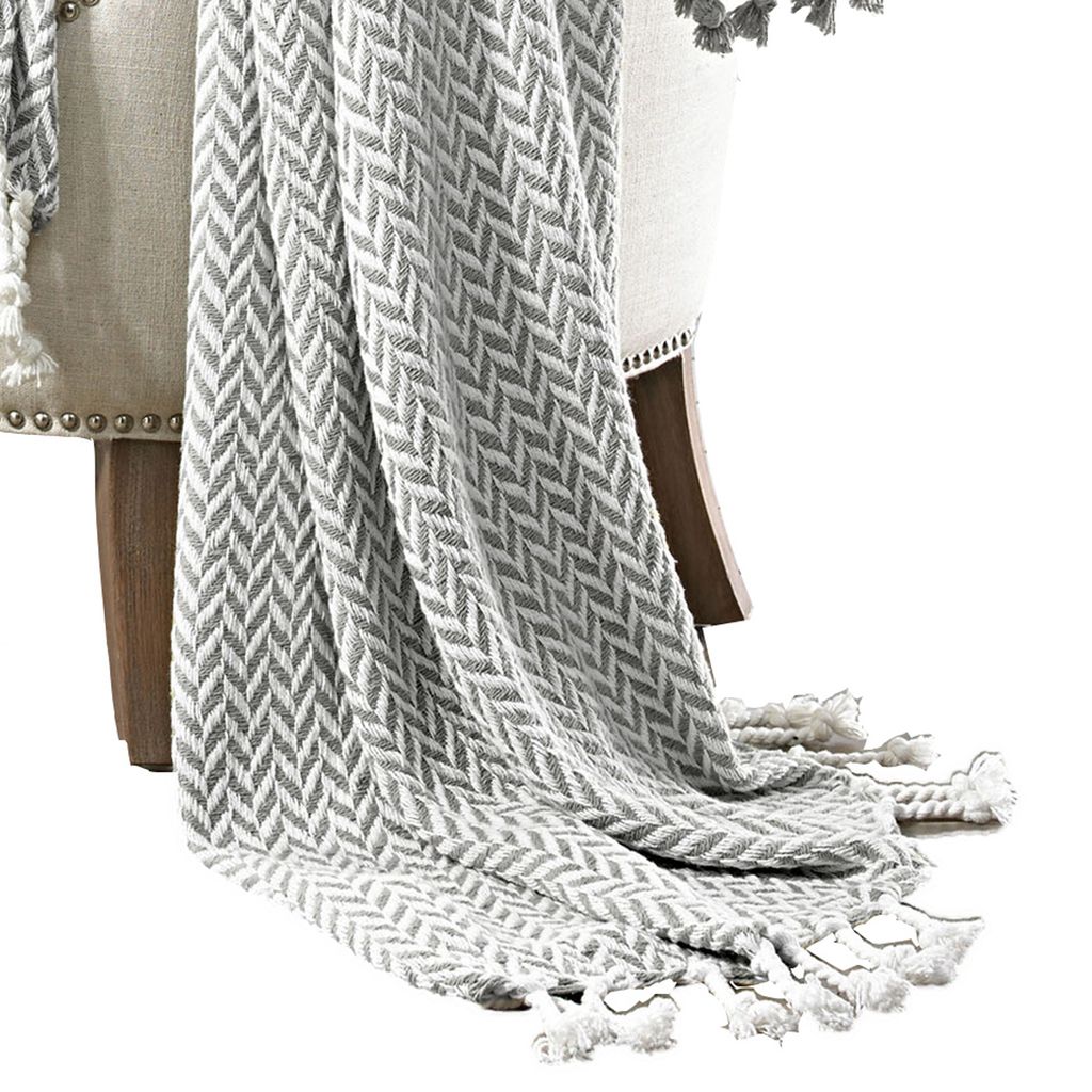 Calabria Herringbone Cotton Throw The Urban Port, Set of 2, Gray and White - View 4
