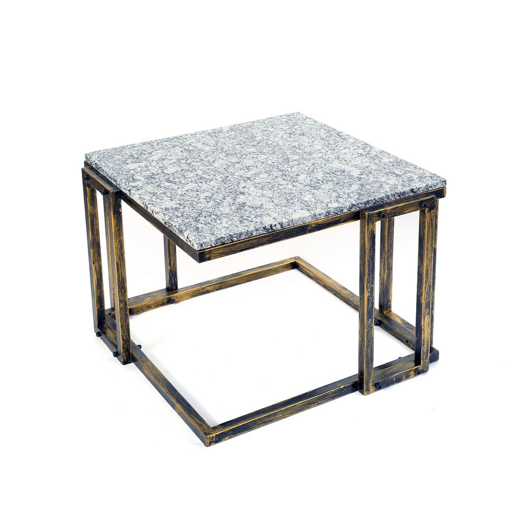 22 Inch Granite Top Plant Stand, Cast Iron Frame, Gray, Black, Gold - View 2