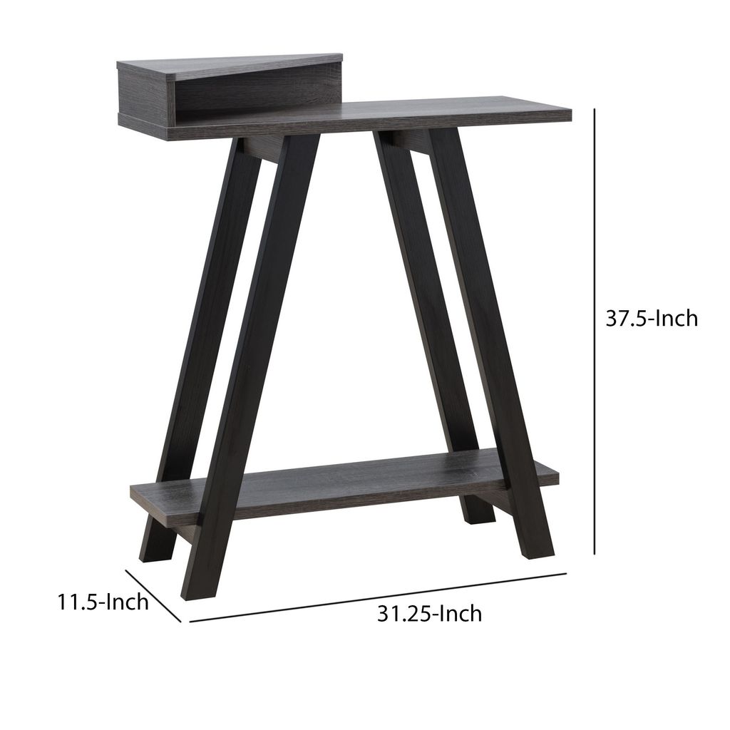 Baki 38 Inch Modern Wood Side Console Table, Corner Compartment, Black - View 5