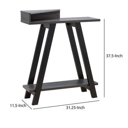Baki 38 Inch Modern Wood Side Console Table, Corner Compartment, Black - View 5