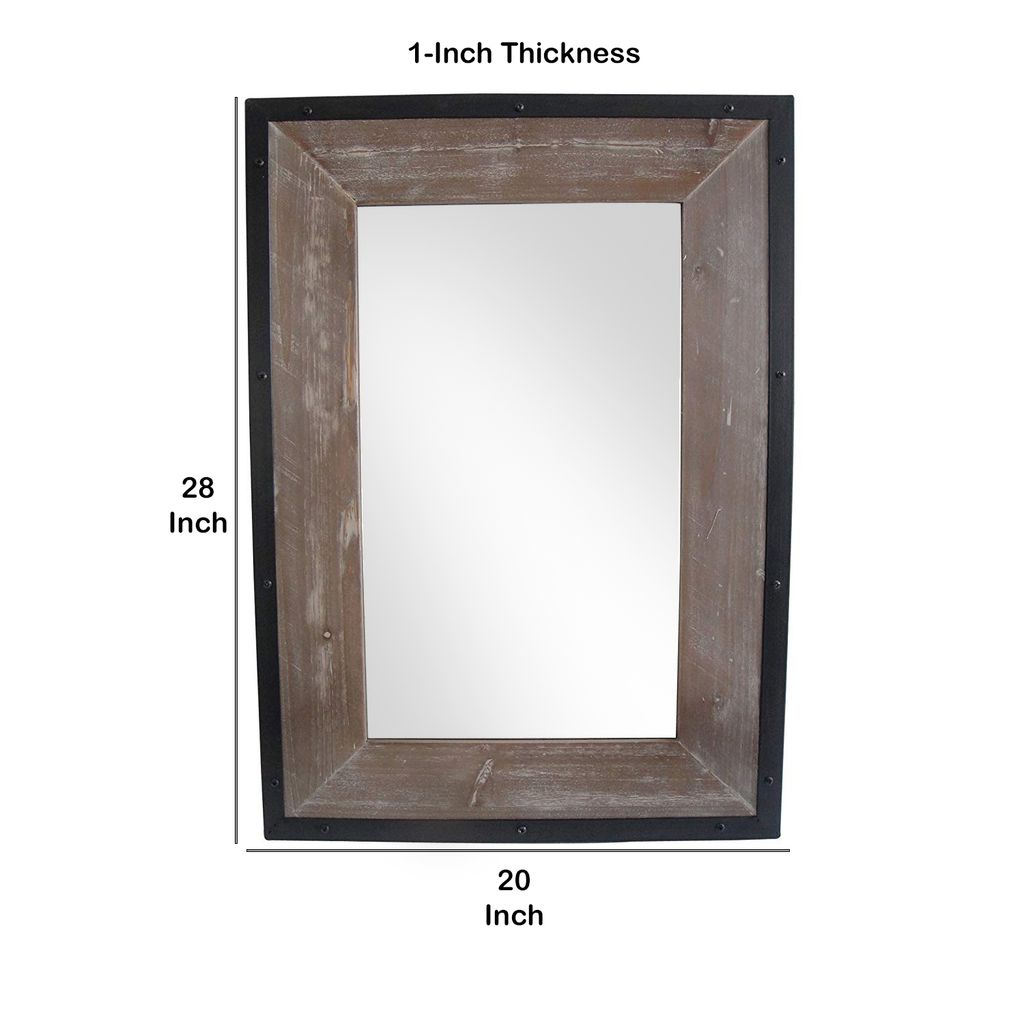 Transitional Mirror with Wooden Framing and Metal Outline, Black & Brown - View 4