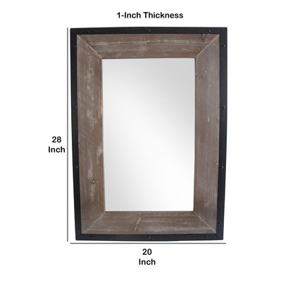 Transitional Mirror with Wooden Framing and Metal Outline, Black & Brown - View 4