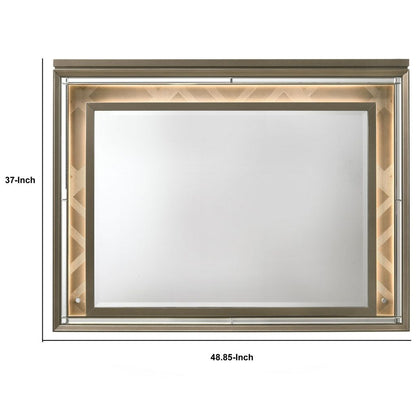 Contemporary Wall Mirror with LED and Accent Details, Gold and Brown - View 6