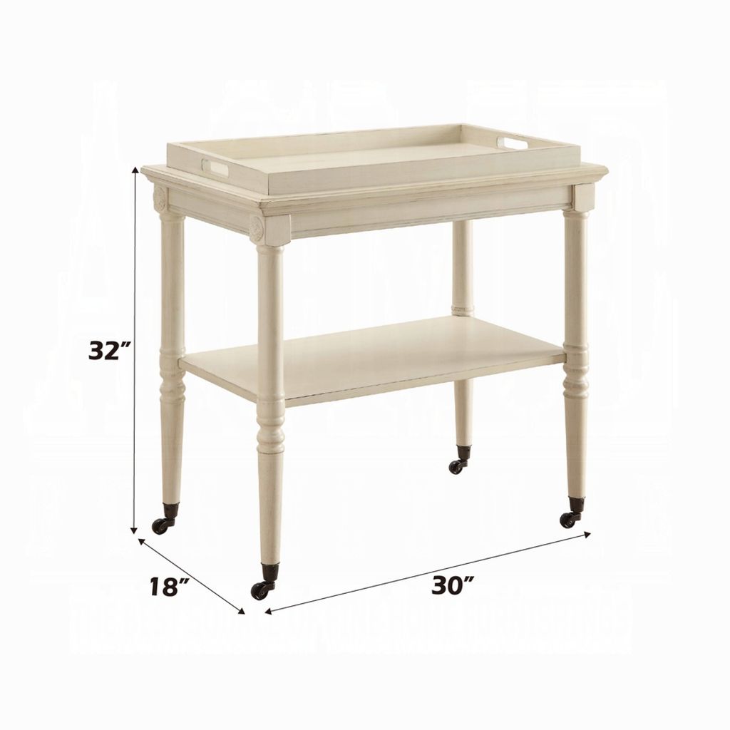 Wooden Serving Tray Table, Antique White - View 6