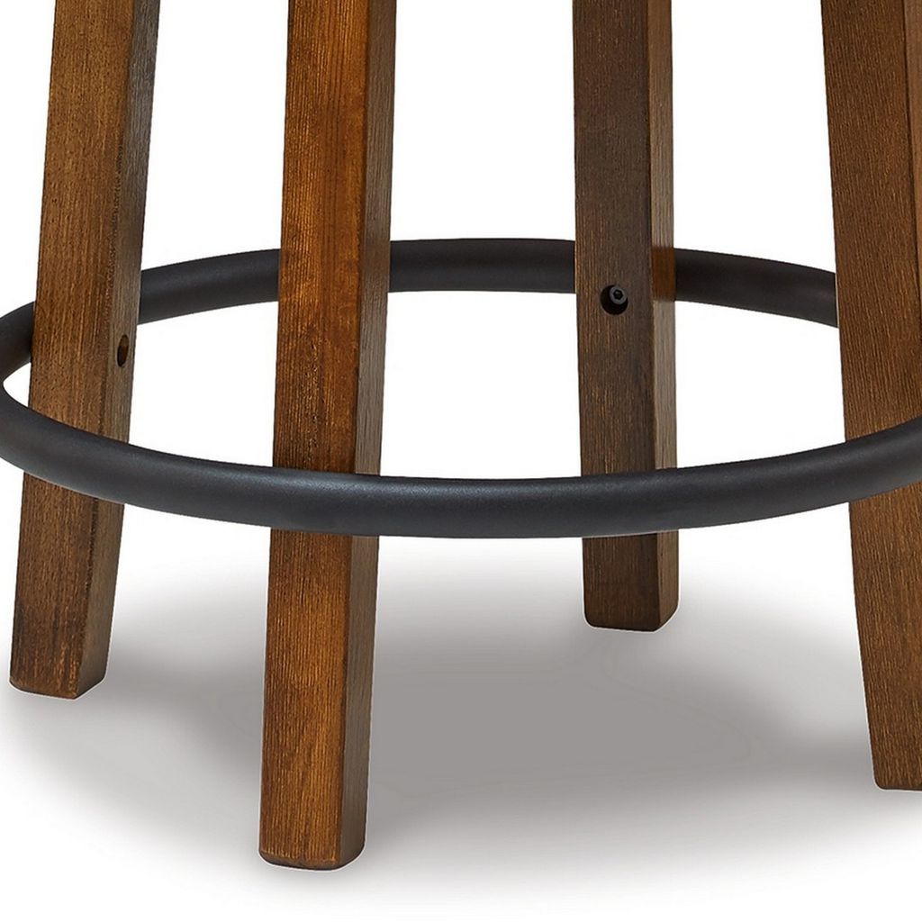 Zane 24 Inch Backless Swivel Counter Stool, Round Beige Seat, Brown Wood - View 4