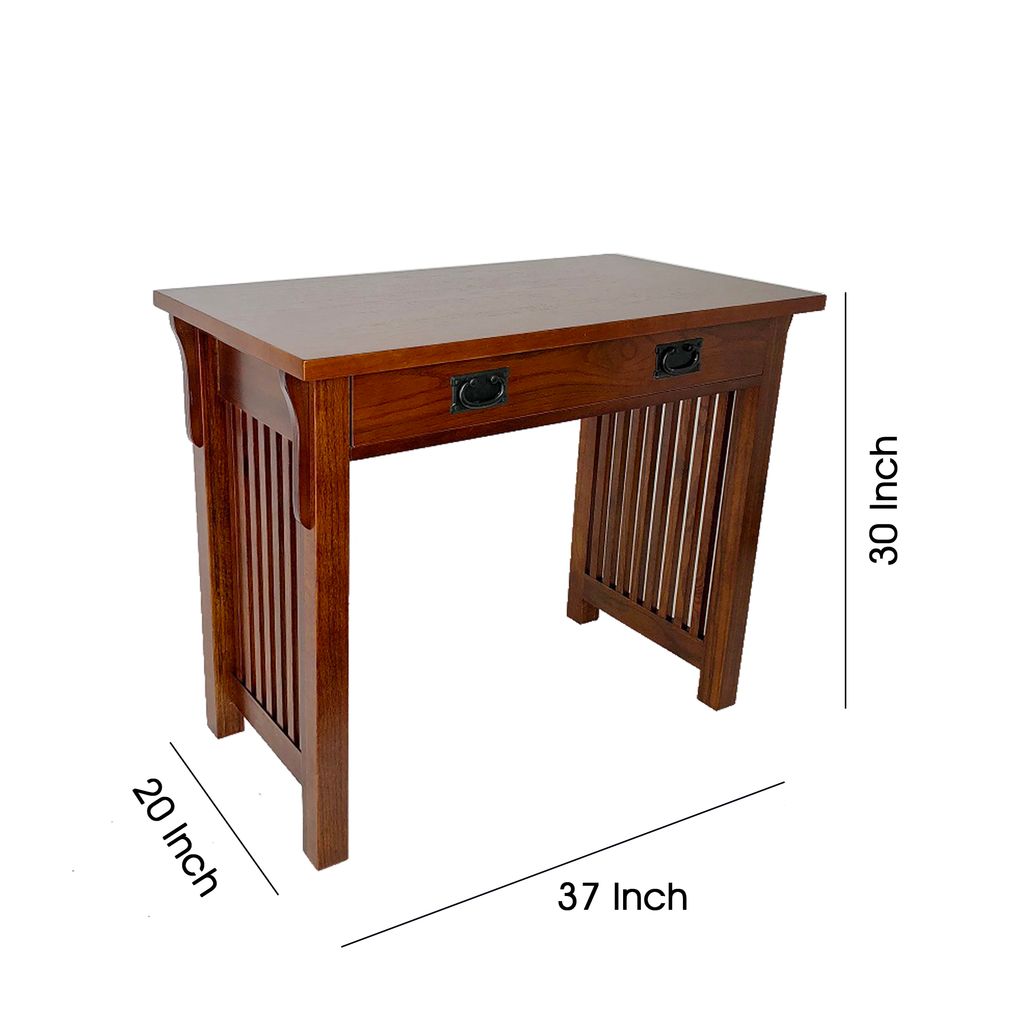 Wooden Frame Writing Desk with 1 Drawer and Slatted Sides, Brown - View 5