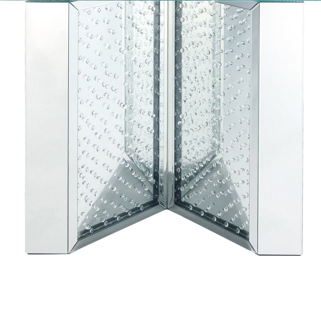 Console Table with Mirrored V Shaped Base, Silver - View 3