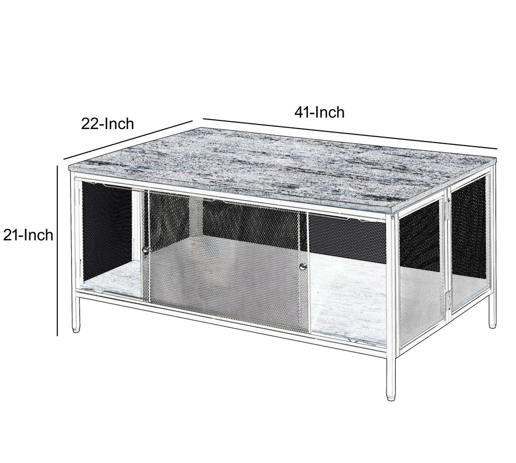 Metal Coffee Table with 1 Bottom Shelf and Mesh Design, Brown and Gray - View 5