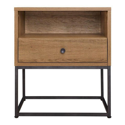Mila 22 Inch Modern Wood Nightstand On Metal Base, Open Shelf, Light Brown - View 2