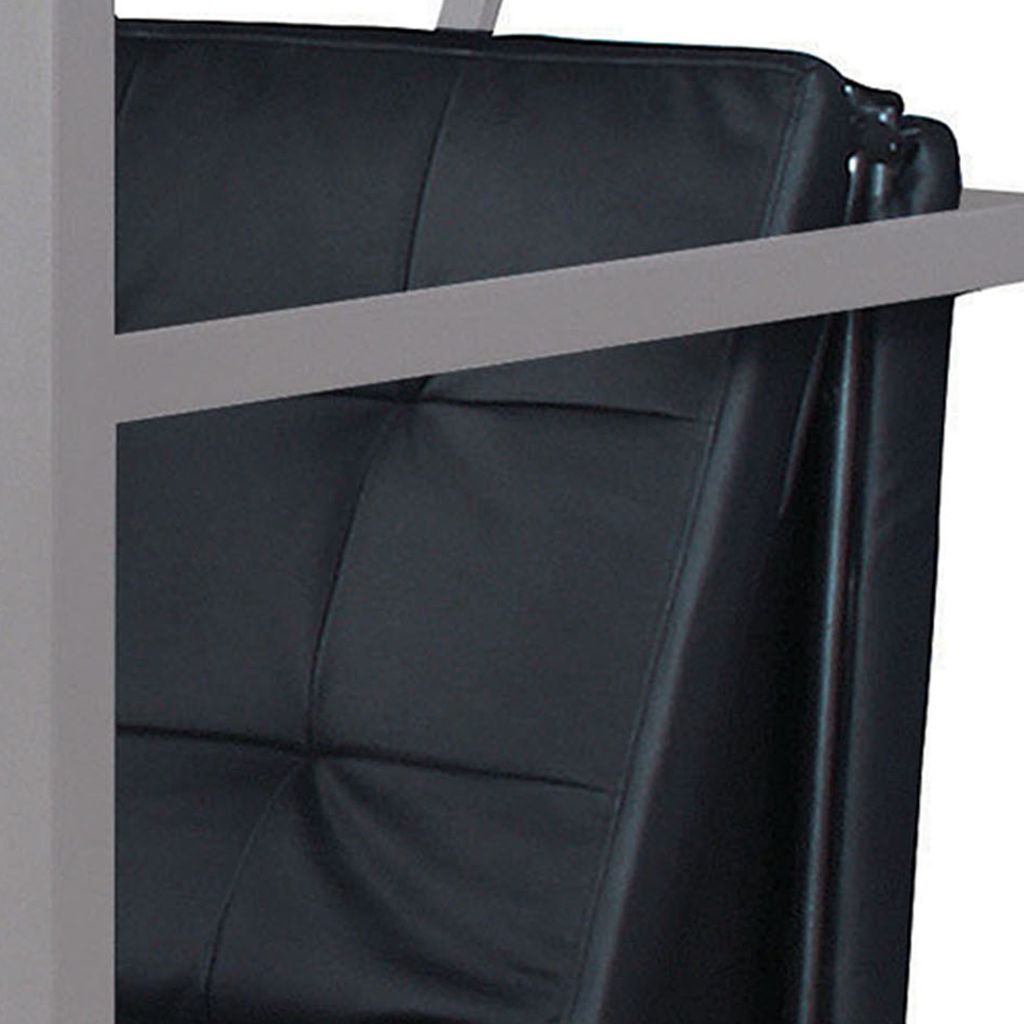 Adjustable Metal Futon with Faux Leather Upholstered Tufted Details and Casters, Black - View 4
