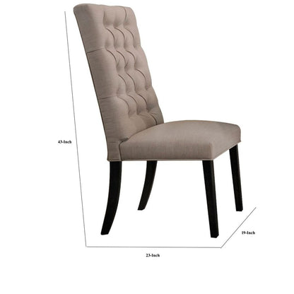 Wooden Dining Side Chair with Button Tufted Back, Set of 2, Tan Brown and Black - View 6