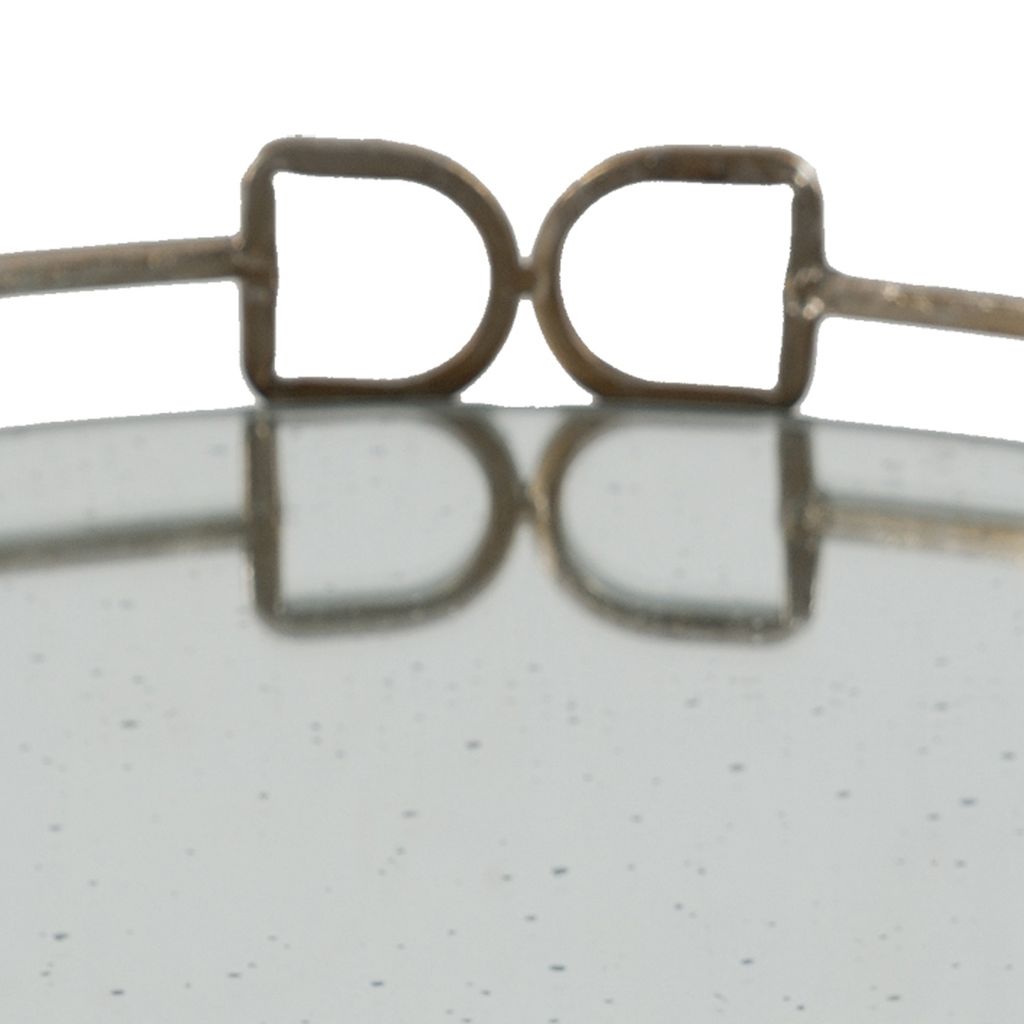 Sui 18 Inch Round Tray, Glass Bottom,  Silver Geometric Frame, Large - View 3