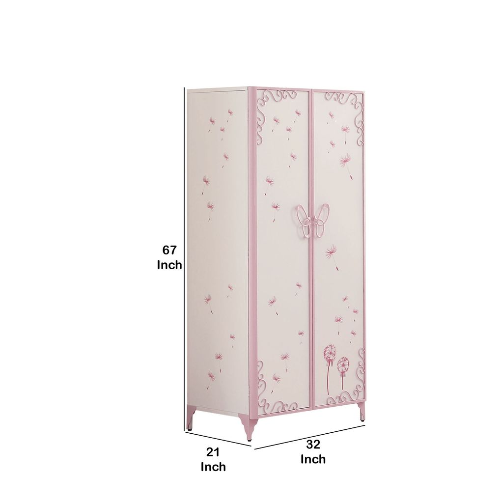 Metal Armoire with Butterfly Handle and Dandelions, White and Purple - View 5