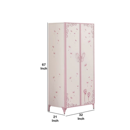 Metal Armoire with Butterfly Handle and Dandelions, White and Purple - View 5