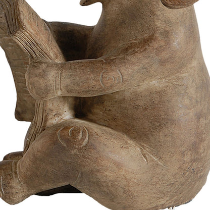Ari Set of 2 Bookends, Reading Elephant Statuettes, Classic, Brown Resin - View 4
