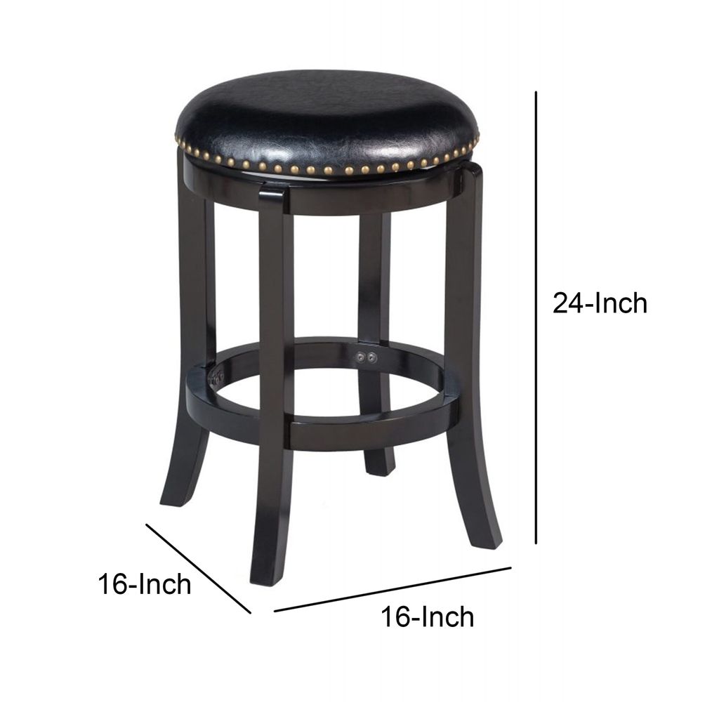 Nailhead Trim Round Leatherette Swivel Counter Stool with Flared Leg, Black - View 5