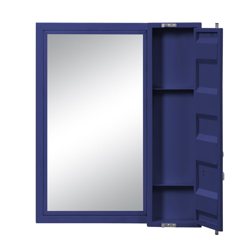Industrial Style Metal Vanity Mirror with Recessed Door Front, Blue - View 2