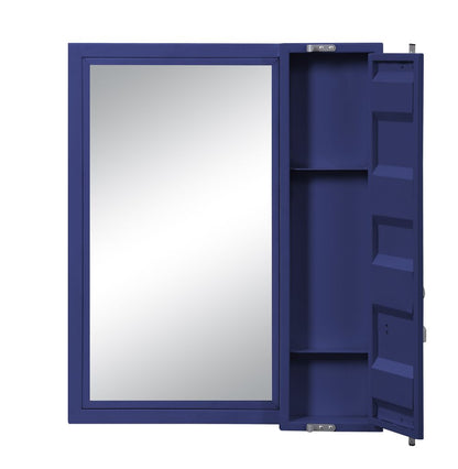 Industrial Style Metal Vanity Mirror with Recessed Door Front, Blue - View 2