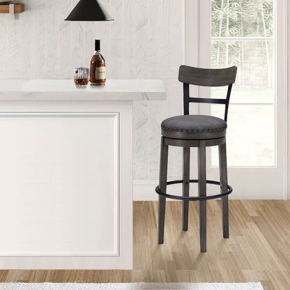 Swivel Barstool with Nailhead Trim and Curved Panel Back, Tall, Gray - View 6