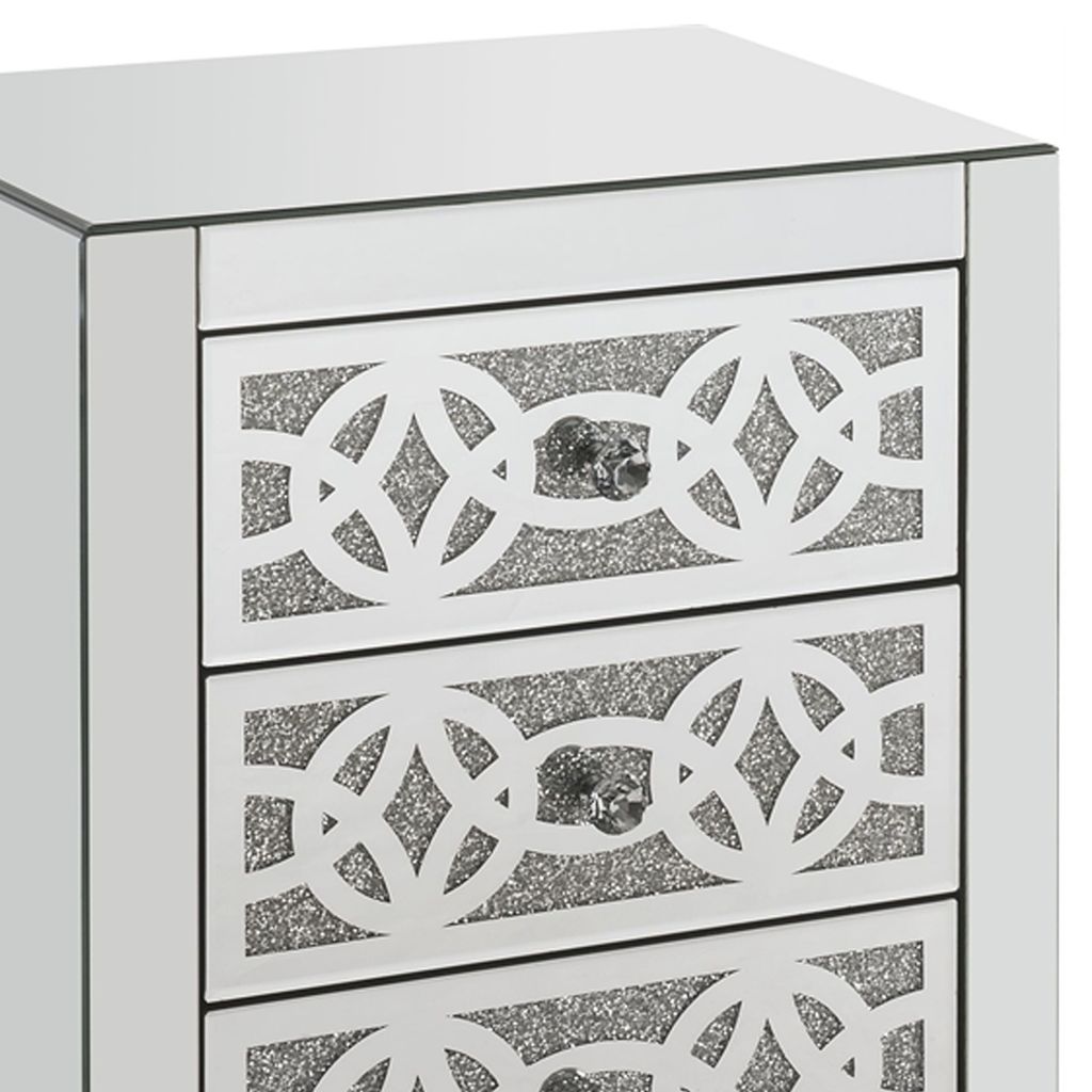 Accent Table with 3 Drawers and Faux Diamond Inlays, Silver - View 4