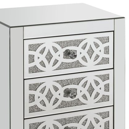 Accent Table with 3 Drawers and Faux Diamond Inlays, Silver - View 4