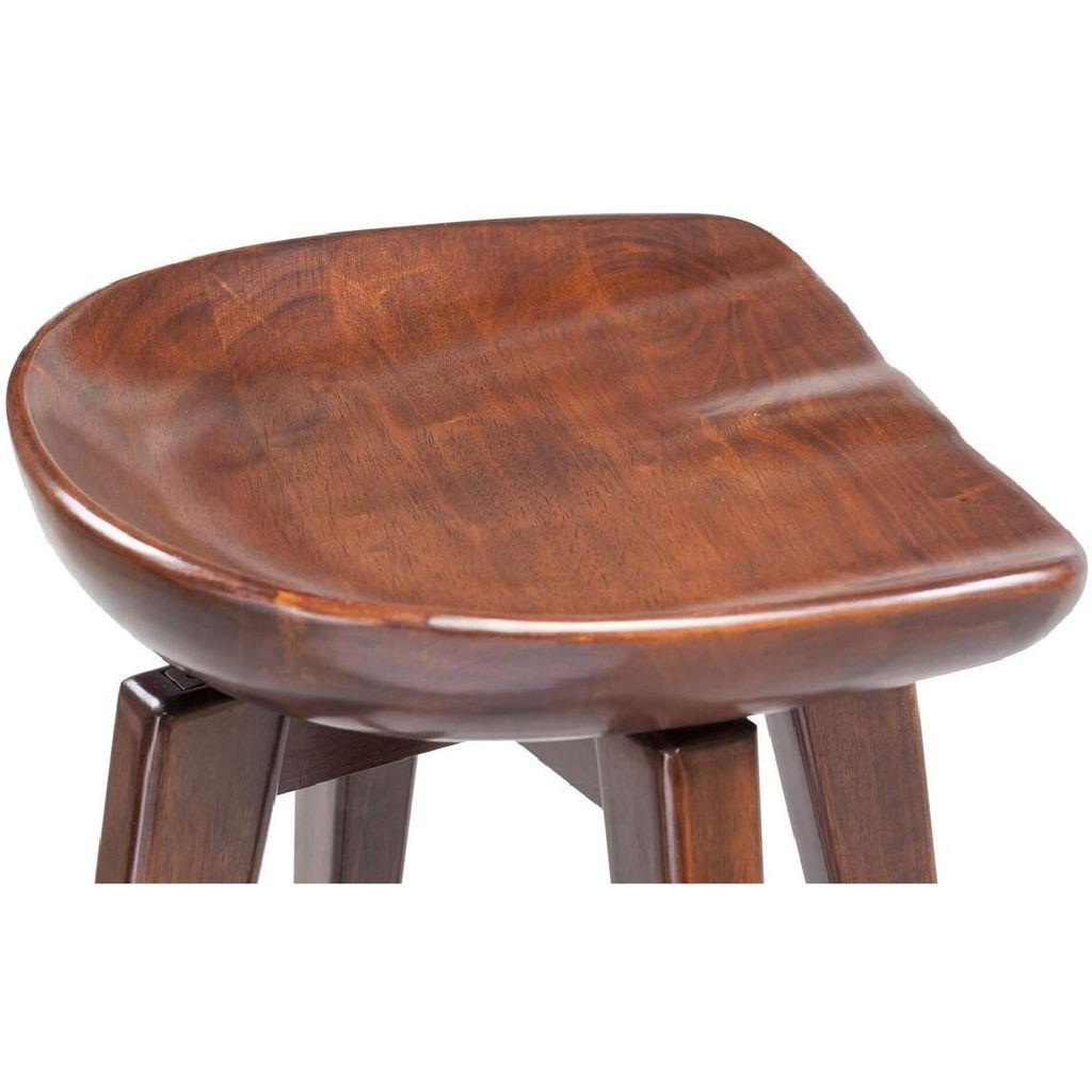 Contoured Seat Wooden Frame Swivel Barstool with Angled Legs, Natural Brown - View 4