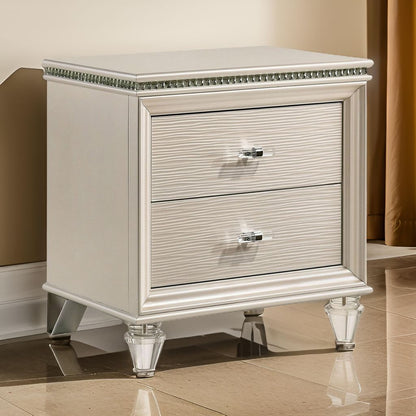 Nightstand with Textured 2 Drawers and Acrylic Legs, Pearl White - View 7