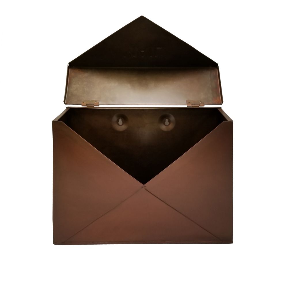 Envelope Shaped Wall Mount Metal Mail Box, Copper - View 3