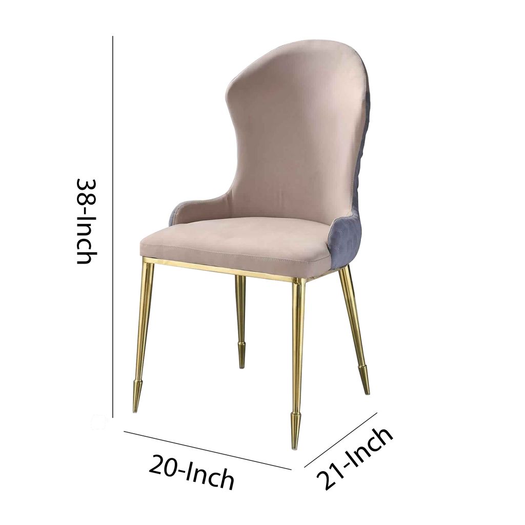 Fabric Upholstered Side Chair with Spindle Legs, Set of 2, Beige and Gold - View 5
