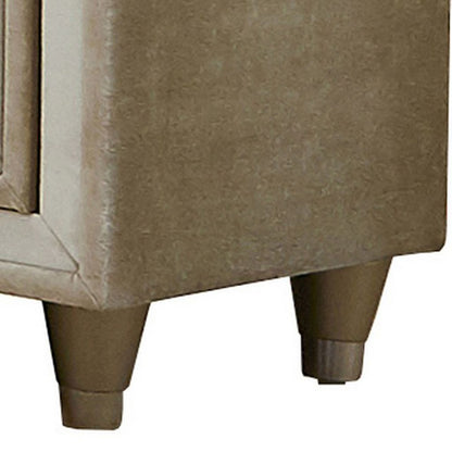 Matt 30 Inch Modern Nightstand, 3 Drawers, Velvet Tufted, Ivory Light Brown - View 4