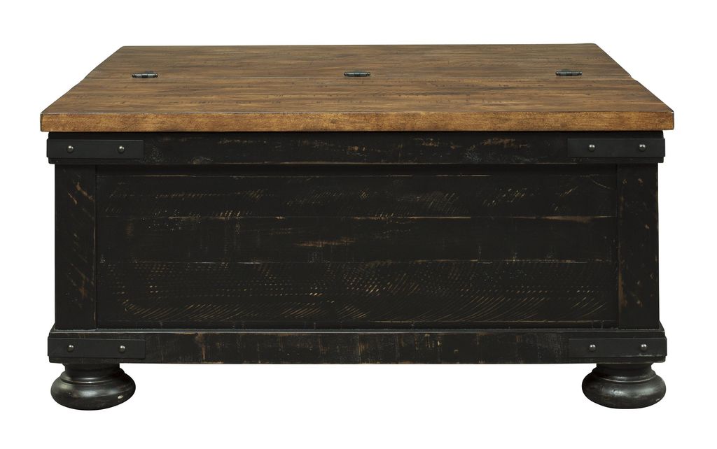 Square Wooden Lift Top Cocktail Table with Trunk Storage, Brown and Black - View 4