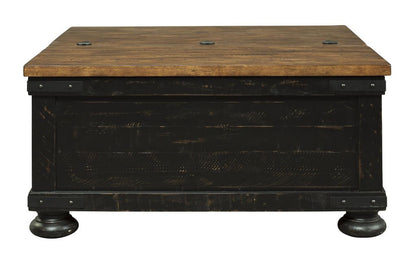 Square Wooden Lift Top Cocktail Table with Trunk Storage, Brown and Black - View 4