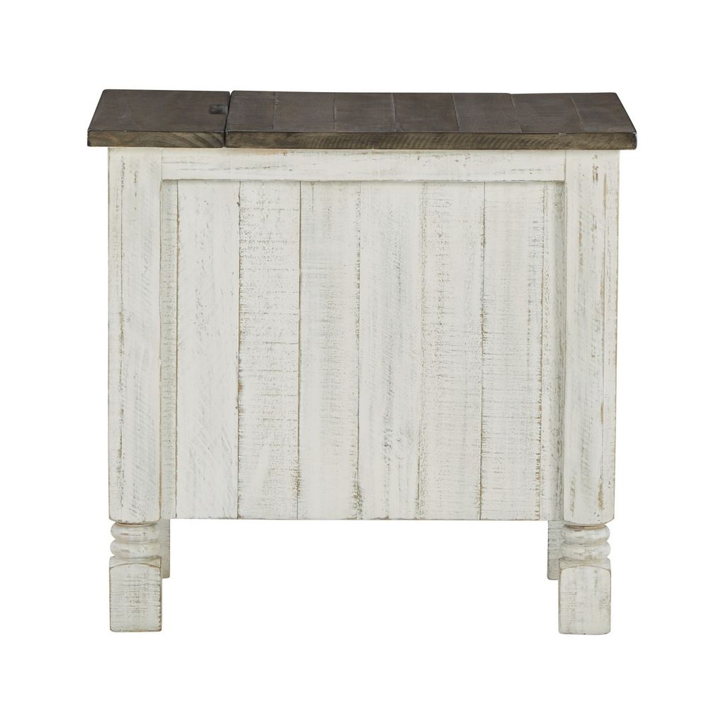 Tex 24 Inch Chairside End Table, Gray Plank Surface, USB Charger, White - View 4