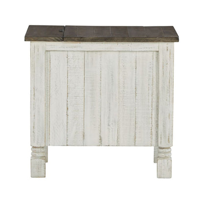Tex 24 Inch Chairside End Table, Gray Plank Surface, USB Charger, White - View 4