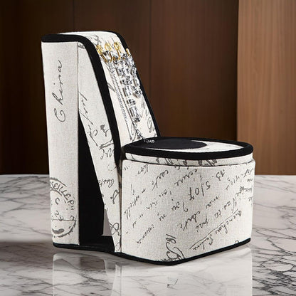 High Heel Script Shoe Jewelry Box with 3 Hooks, Beige and Black - View 7