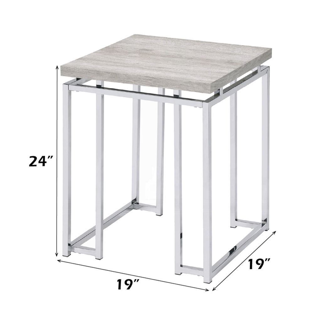End Table with Rectangular Tabletop and Metal Legs, Silver and Brown - View 6