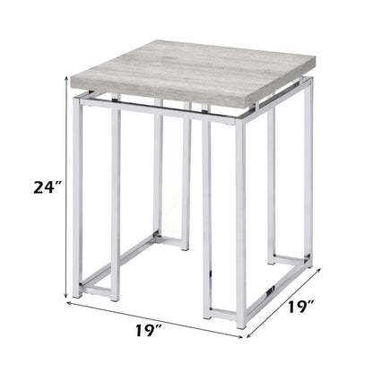 End Table with Rectangular Tabletop and Metal Legs, Silver and Brown - View 6